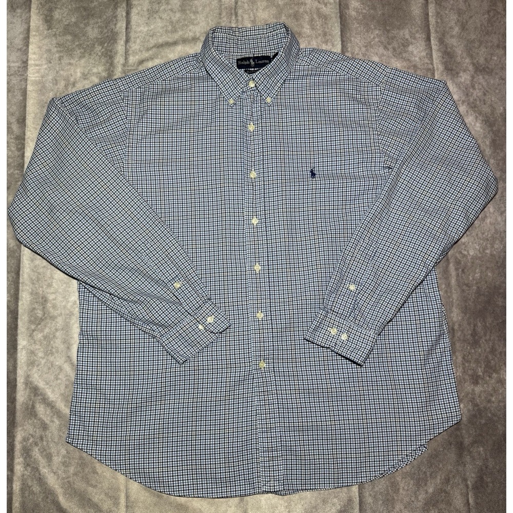 Ralph Lauren Classic Fit XL Plaid Long Sleeve Cotton Button-Down Shirt Blue